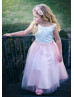 Satin Tulle 3D Flowers Waist Tea Length Flower Girl Dress